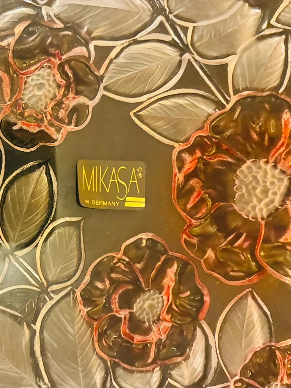 Vintage Mikasa Rosella Walther Pink Glass Platter With Frosted and Pink Flowers